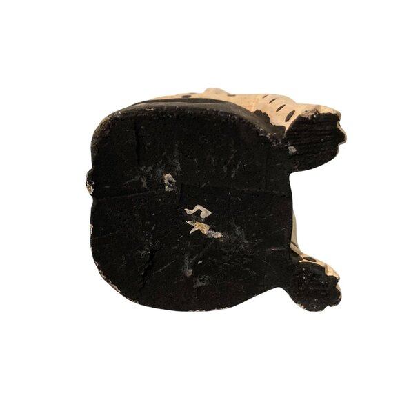 Wood Folk Art Polka Dot Cat Figurine With Red Details - Picture 5 of 6